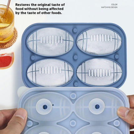 Rugby Ball Ice Cube Tray with Lid Large Silicone Round Ice Cube Mold