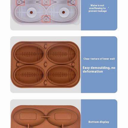 Rugby Ball Ice Cube Tray with Lid Large Silicone Round Ice Cube Mold