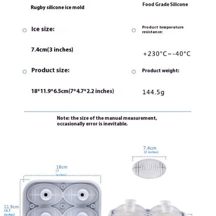 Rugby Ball Ice Cube Tray with Lid Large Silicone Round Ice Cube Mold