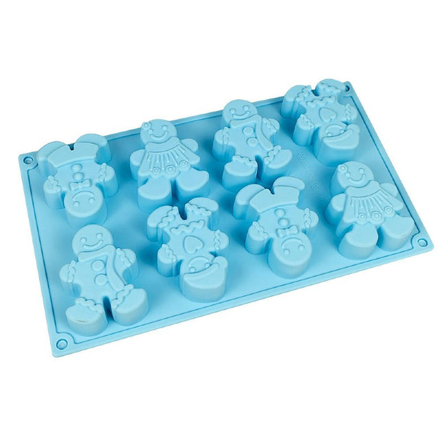 8 Cavity Gingerbread Man Ice Cube Tray Silicone Mold - for DIY Chocolate Juice Beverages