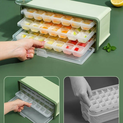 3 Layer Ice Cube Tray Mould Large Capacity Quick Ice Box Easy Pull