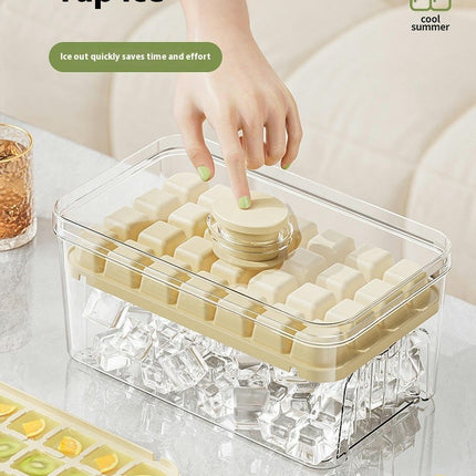 Ice Maker Press-to-release Cube Tray with Lid Bin for Freezer