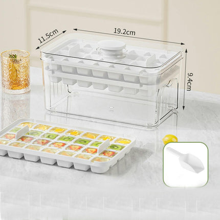 Ice Maker Press-to-release Cube Tray with Lid Bin for Freezer