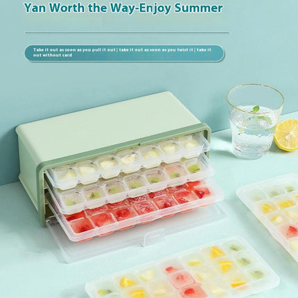 Ice Cube Tray with Lid and Bin Pull-Out Ice Cube Molds for Freezer