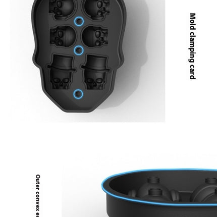 6 Grid Skull Ice Cubes Tray Ith Lid & Funnel 3 Distinct Patterns Mould