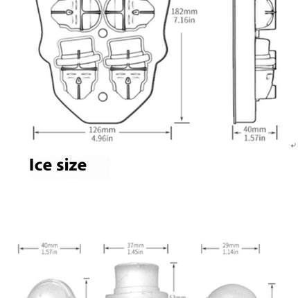 6 Grid Skull Ice Cubes Tray Ith Lid & Funnel 3 Distinct Patterns Mould