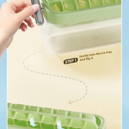 Easy Release Ice Cube Tray with Lid and Bin Innovative Flip Design