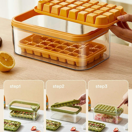 Ice Cube Tray with Lid and Bin Ice Tray One Button Easy Release