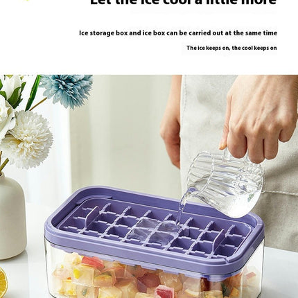 Ice Cube Tray with Lid and Bin Ice Tray One Button Easy Release