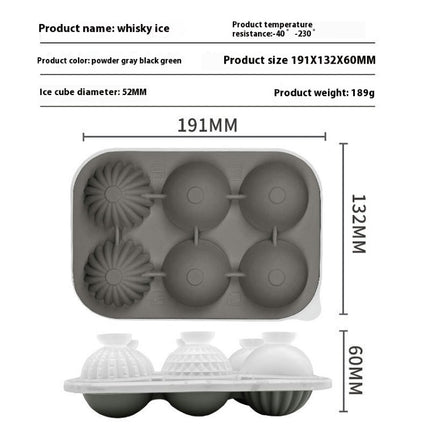 Ice Cube Molds Tray Silicone Whiskey Ice Mold 3-in-1 Spherical Prism Combination