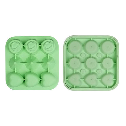 Food Grade Silicone 9 Cavity Rose Heart Diamond Ice Cube Mold Reusable