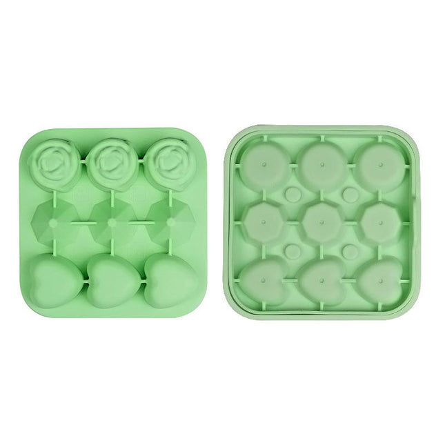 Food Grade Silicone 9 Cavity Rose Heart Diamond Ice Cube Mold Reusable