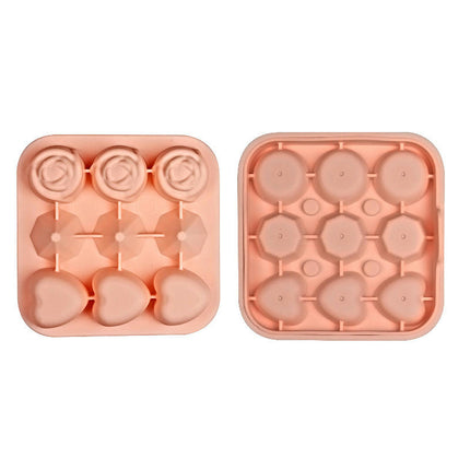 Food Grade Silicone 9 Cavity Rose Heart Diamond Ice Cube Mold Reusable