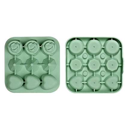 Food Grade Silicone 9 Cavity Rose Heart Diamond Ice Cube Mold Reusable