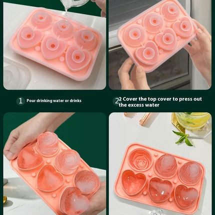 Ice Molds Rose & Heart-Shaped Ice Cube Trays Large Silicone Ice Cube Molds