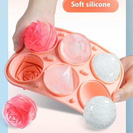 Ice Cube Trays with Covers 6 Cavity Silicone Rose Diamond Ice Ball Maker