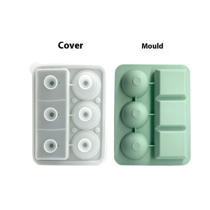 Silicone Round Ice Ball Mold & Square Large Ice Mold Combo with Lid Funnel Design