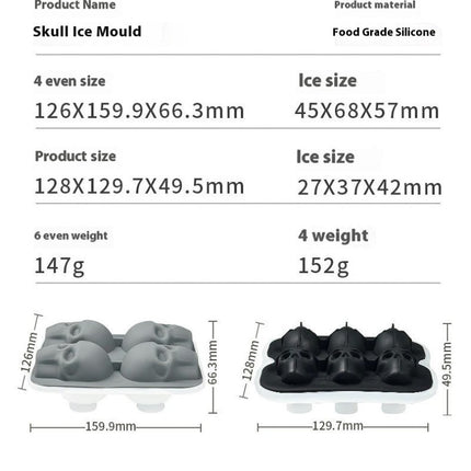 3D Skull Ice Cube Mold Silicone Tray Easy to Fill & Release - for Halloween Christmas Party