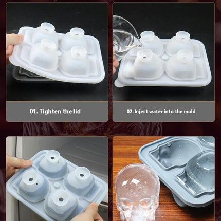 3D Skull Ice Cube Mold Silicone Tray Easy to Fill & Release - for Halloween Christmas Party