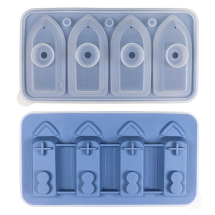 3D Ship Silicone Ice Cube Tray Mold with Funnel Lid - for Chilling Cocktails