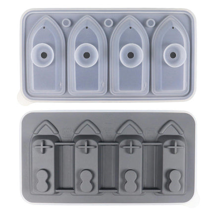 3D Ship Silicone Ice Cube Tray Mold with Funnel Lid - for Chilling Cocktails