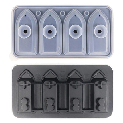 3D Ship Silicone Ice Cube Tray Mold with Funnel Lid - for Chilling Cocktails