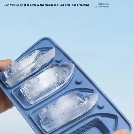 3D Ship Silicone Ice Cube Tray Mold with Funnel Lid - for Chilling Cocktails