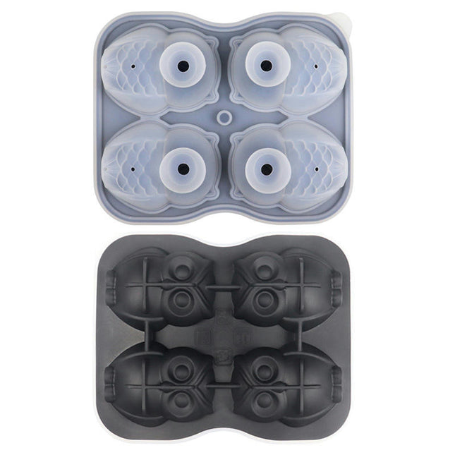 Large Ice Cube Tray 3D Owl Ice Cube Mold Trays - with Cavity Clear Funnel Type Lid