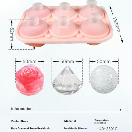 Ice Cube Tray with Covers Silicone Rose Ice Tray & Diamond Ball Ice Ball Maker