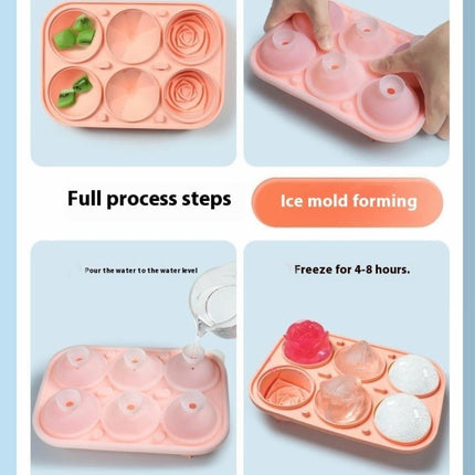 Ice Cube Tray with Covers Silicone Rose Ice Tray & Diamond Ball Ice Ball Maker