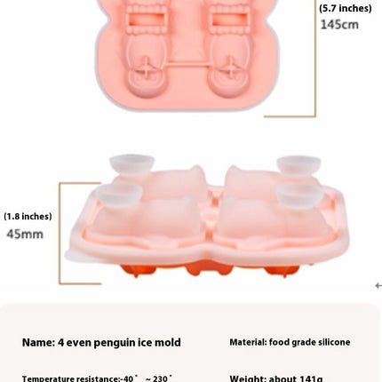 Penguins 3D Ice Cube Trays Silicone Tray - with Lid Fun Shapes Ice Cube Molds