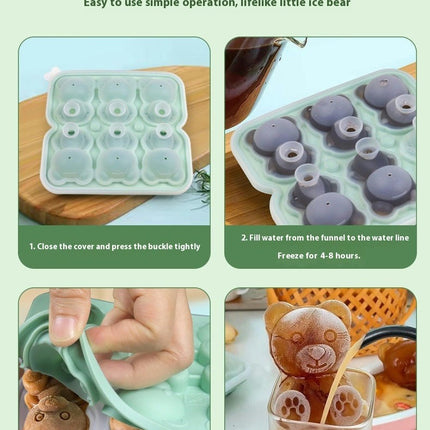 Silicone Ice Cube Tray 3D Bear Shape Ice Cube Trays for Freezer