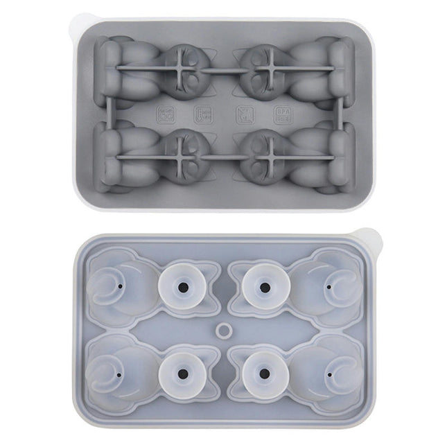 3D Cat Ice Cube Mold Silicone Large Ice Cube Tray with Lid - for Cocktail Whiskey