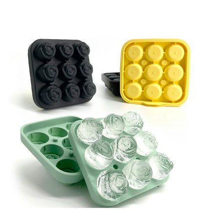 Ice Cube Tray with Lid 3D Rose Ice Cube Mold Silicone Ice Cube Trays for Freezer