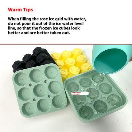 Ice Cube Tray with Lid 3D Rose Ice Cube Mold Silicone Ice Cube Trays for Freezer