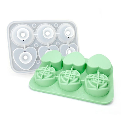 Ice Cube Tray 3D Heart Rose Ice Ball Silicone Ice Cube Mold for Chilling Drinks