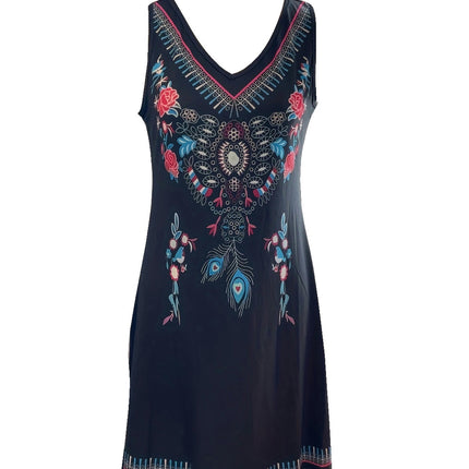 Bohemian Chic Floral V-Neck Dress-Breezy Sleeveless Design - Perfect for Summer Outings-Women's