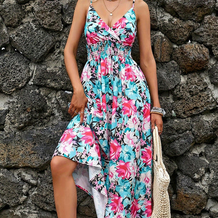 Summer Maxi Dress-Bohemian V-Neck Halter Neckline, Printed Long Flowy Dress for Outdoor Occasions