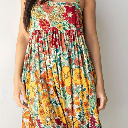 Women's Printed Sleeveless Suspender Printed Dress Suitable for Casual Beach Vacations