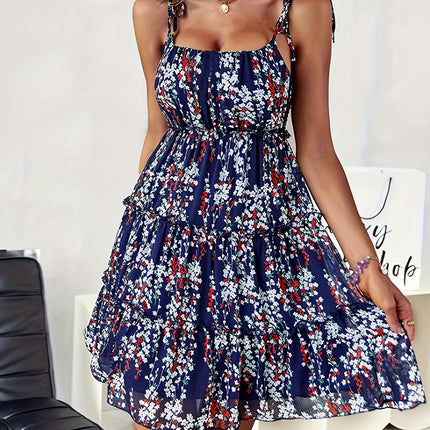 Floral Spaghetti Strap Dress - Adjustable Straps Perfect for Spring & Summer-Womens Clothing