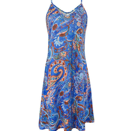 Vibrant Paisley Print V-Neck Cami Dress - Slim-Fit, Vacation-Ready, Spring & Summer Dress