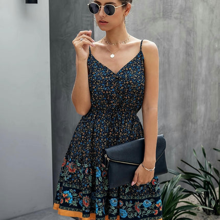 Ditsy Floral Print V Neck Dress,Vacation Sleeveless Cami Dress For Spring & Summer Women's Clothing