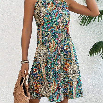 Charming Floral Print Pleated Dress Breathable Sleeveless Design-Summer Wear for Women