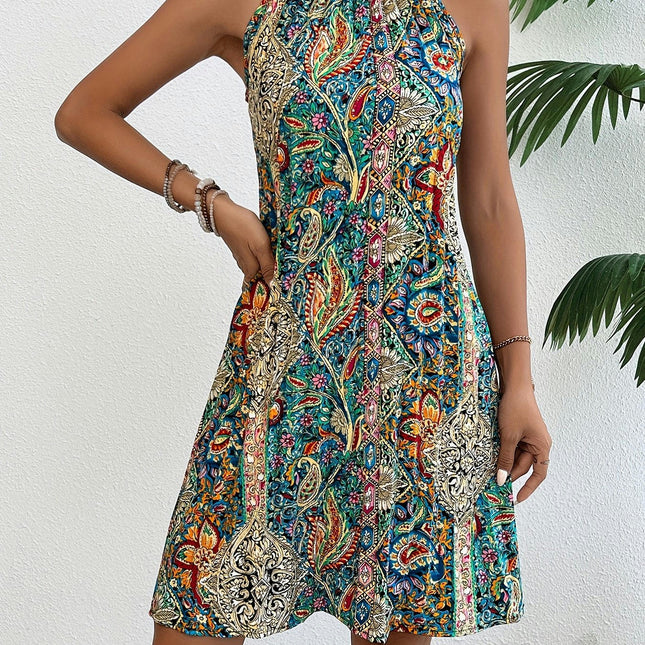 Charming Floral Print Pleated Dress Breathable Sleeveless Design-Summer Wear for Women