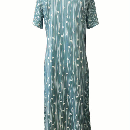 Womens Geo Print Crew Neck Casual Dress with Flirty Split Sleeves - Perfect for Spring & Summer