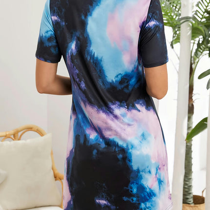 Vibrant Tie Dye Crew Neck Short Sleeve Dress - Soft, Breathable, Relaxed Fit, for Spring & Summer