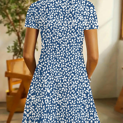 Vibrant Floral A-line V-neck Short Sleeve Dress-Comfortable Spring & Summer Womens Clothing