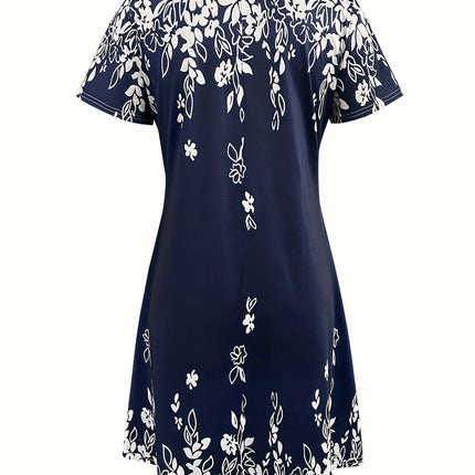 Charming Floral Print Dress Ideal for Spring & Summer - Womens Casual Crew Neck Dress