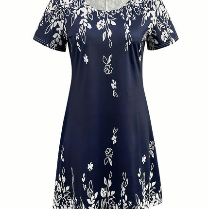 Charming Floral Print Dress Ideal for Spring & Summer - Womens Casual Crew Neck Dress