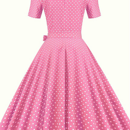 Flirty Polka Dot Ruffle Trim Dress with Belt-Square Neck, Short Sleeves, A-line for Spring & Summer